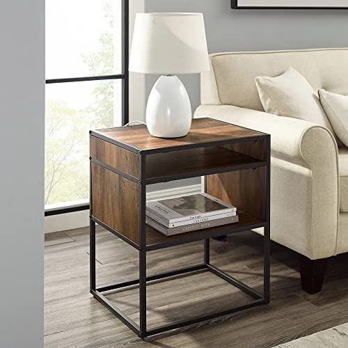 URBNLIVING Holz-Beistellsofa, Wohnzimmer, Nachttisch, rustikal, für Zuhause, Büro, Organizer, Beistelltisch mit offenem Stauraum (dunkles Walnuss)