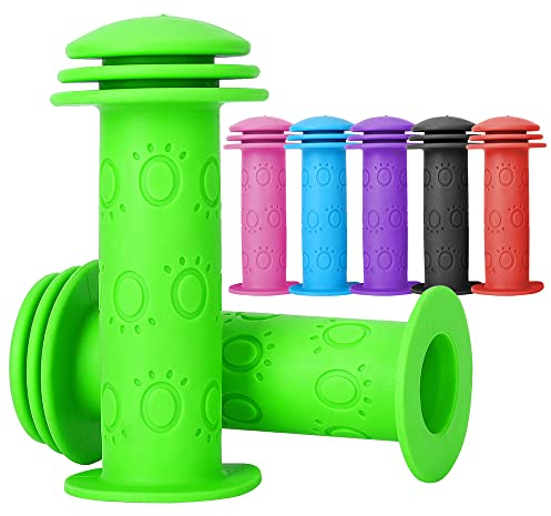 Fahrradgriffe Kinder - lenkergriffe Fahrrad Kinder 22mm mit Höchster Sicherheit Prallschutz | lang 105mm Kinderfahrrad Griffe für Roller,Dreirad,Kinder Laufrad,Kinderfahrrad (Grün)