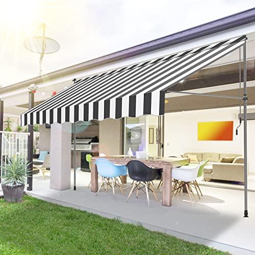 Izrielar Klemmmarkise Markise Balkonmarkise ohne Bohren mit Handkurbel 300cm Weiß Grau, Höhenverstellbar Einziehbar Sonnenschutz, wasserdicht, UV-beständig, Polyester
