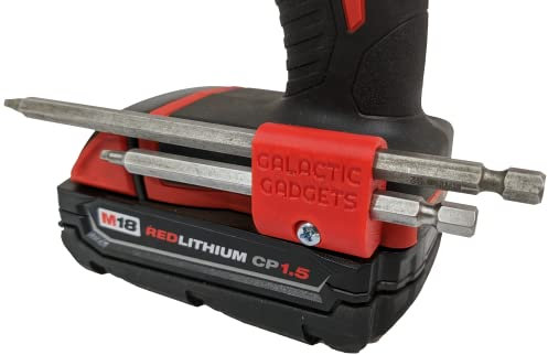 MAGNETIC Bit Holder for Milwaukee M18 Drill - Side Mounted - Strong Magnets - Low Profile Design - Galactic Gadgets (Red)