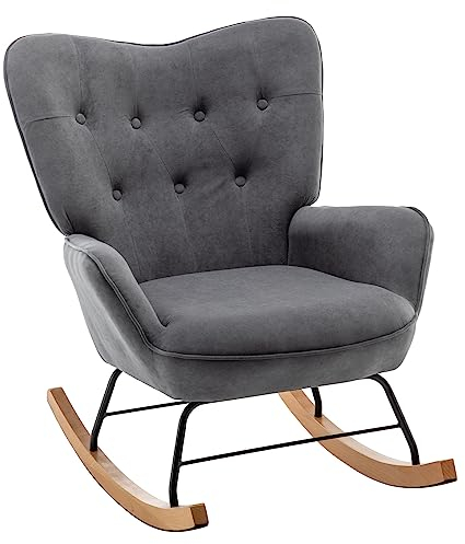 HollyHOME Rocking Chair Living Room Nursing Rocking Chair Comfy Armchair Bedroom Balcony Relax Lounge Chairs Velvet Fabric, Dark Grey