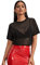 GORGLITTER Mesh Oberteile Damen Durchsichtig Netzoberteil Tops Festival Oberteil Glitzer Top für Outfit Party T-Shirt Schwarz S