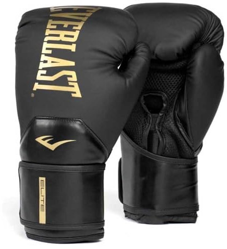 Everlast Elite 2 - Guantes de boxeo (negro/dorado, 14 onzas)