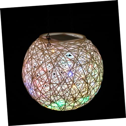 DOITOOL 2 Stück Elegante Rattan Pendelleuchte Lampenschirm Batteriebetriebene Gartenlampe Urlaub Dekoratives Licht Boho Stil Für