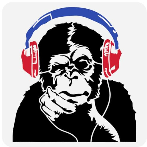 FINGERINSPIRE Denkender AFFE Schablone Zum Malen 30x30 cm Banksy Denkender AFFE Mit Kopfhörern Malschablone Große Tier Affen Zeichnungsvorlage Banksy Themen Schablone Für DIY Basteln