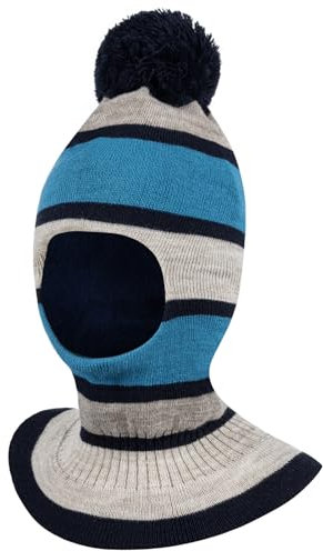 AJS Wintermütze Schalmütze Strickmütze Schlupfmütze warme Jungenmütze Bommelmütze, Farbe: Türkis-Grau