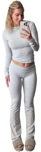 Lounge Set Damen Skims Long Sleeve Loungewear, Yoga Set Damen Bekleidung Sport Set Jogger Comfy Cotton Jersey Set Baumwolle Lounge-Sweatsuit-Set für Frauen