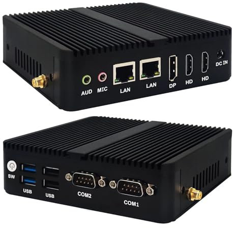 MNBOXCONET Fanless Industrial Mini PC Celeron J6413 Windows 11 Pro Dual Lan, DDR4 4GB RAM 64GB SSD, Small Industrial Computer, Micro Desktop PC, HD, DP, USB3.0, COM, WiFi, BT4.2