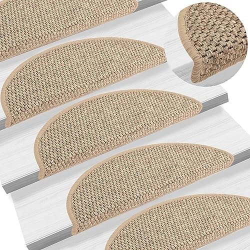 ShGaxin Treppenmatten Selbstklebend Sisal 15 STK Stufenmatten, Treppenteppich, Antirutschmatten Für Treppen, 56x20 cm Dunkelbeige
