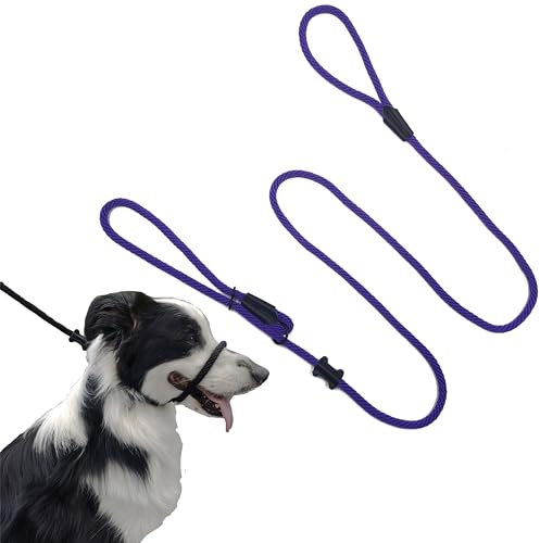 Multifunctional Figure 8 Padded Head Halter Walking Training Leather Stopper Slip Lead Dog Rope Leash (Purple)