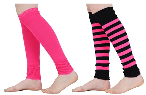 Mysocks Jambières longues à rayures douces et élégantes pour l'hiver des années 80, fuchsia, taille unique