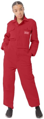 Insouciante Women's Work Overalls with Unique Waist Zip Feature, Gardening and Painting Ladies Overalls (Red, 14)