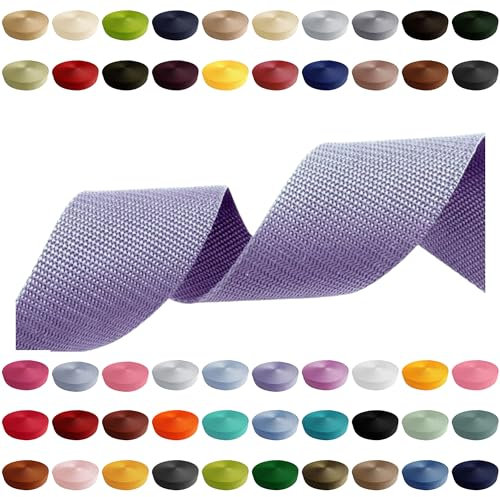 Gurtband 2m 5m 10m 50m, 50 Farben, Breite 10mm 15mm 20mm 25mm 30mm 40mm 50 mm Taschengurt Polypropylen Ideal für DIY-Projekte, Handarbeiten (373) Flieder, 25mm x 2m
