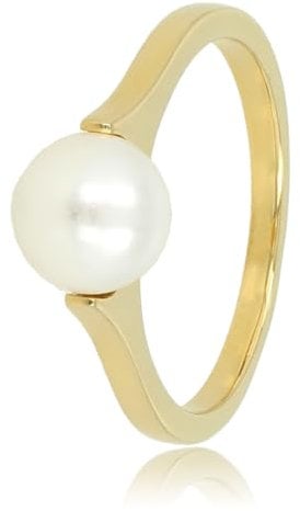 My Bendel - Ring Gold mit großer weißer Perle- Stylischer Ring für Damen mit großer Perle - Bleibt schön und Verfärbt nicht - Stapeln Ringe - mit Luxuriösen Geschenkverpackung