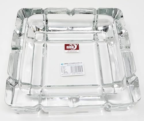 JRose Collections Elegant Square Glass Cut Effect Ashtray, 18cm - Perfect for Home, Office, and Patio Use (JR5135)