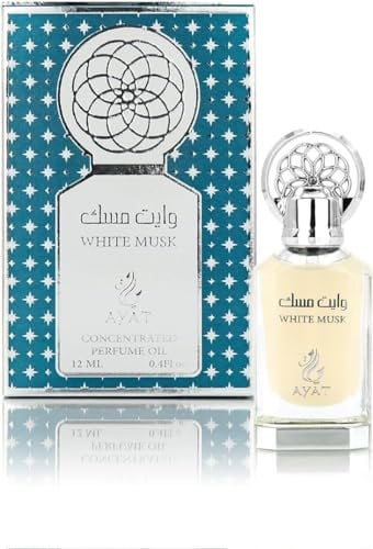 Ayat Perfumes - Olio di profumo 12 ml – Estratto di profumo analcolico, muschio di alta qualità, unisex, orientale, arabo, oud, naturale, ambra - profumo di dubai (Whiite Mush)
