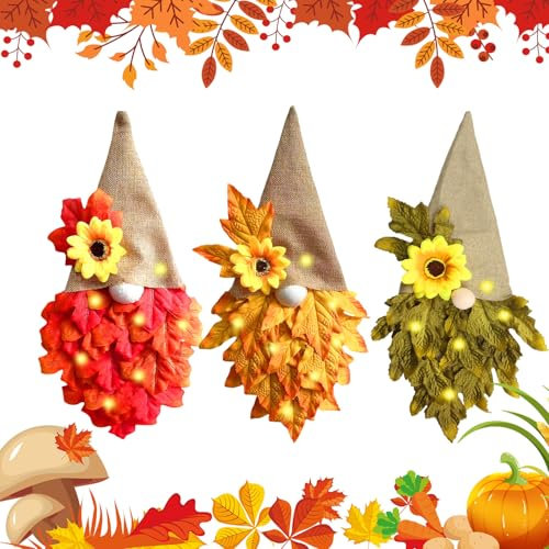 SJUNJIE 3 Pezzi Ghirlanda Di Gnomi Autunnali 40x20 cm Ghirlanda Autunnale Design Unico Autunno Acero Gnomi Adatto per Appendere Porte Pareti Cortili Corridoi e Caminetti