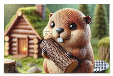 Cute Beaver Cabin Green Puzzles Challenging Puzzle Game Funny Puzzle for Adults, Finished Size 74.9 cm x 50.0 cm