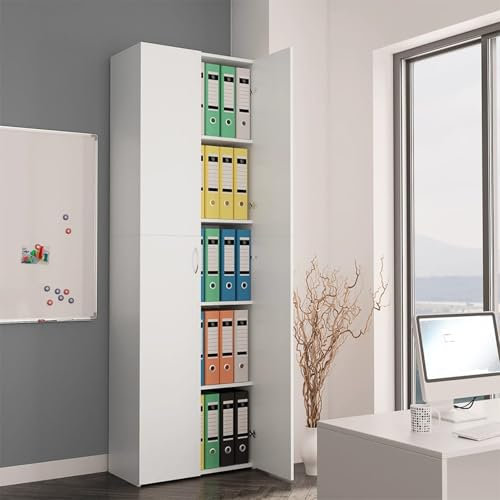 IKAYAA Aktenschrank Büroschrank Bücherschrank 2 Türen Weiß Mehrzweckschrank Hochschrank Bücherregal Aufbewahrungsschrank Lagerschrank Highboard Büro Schrank Wohnzimmer 60x32x190 cm