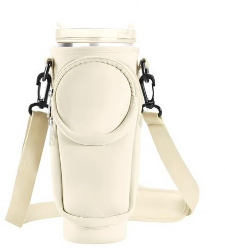Tasse pour Stanley Cup Accessoires, Compatible avec 40oz 30oz Thermos pour Stanley Cup, Accessoires pour Stanley Cup Porte - Bouteille d'eau Tote Bag avec Sangle Réglable (Blanc cassé)
