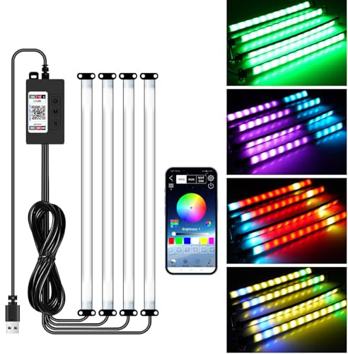 GZ5CG Auto-LED-Fußraum-Lichtleiste unter dem Armaturenbrett, biegbares PVC-Gehäuse, RGB-48LEDs, anpassbar, 210 Modi, statischer Chase-Farbverlauf, Stroboskop, Musik-Synchronisation