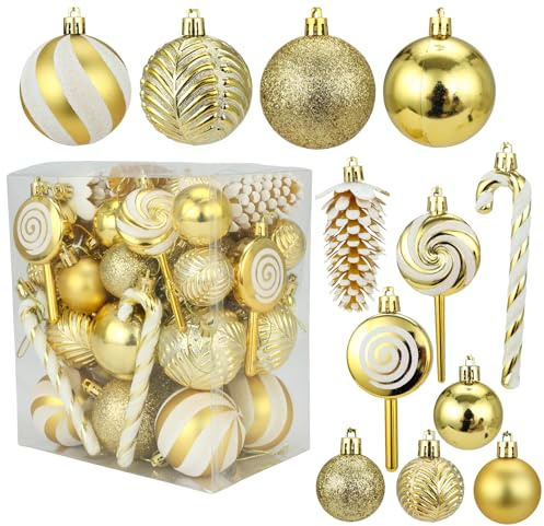 CGVG 40er Weihnachtskugeln Set Rot Christbaumkugeln Kunststoff Weihnachtsbaumschmuck Bruchsichere Weihnachtsbaumkugeln Christmas Decorations Weihnachten Dekoration Tannenbaumschmuck (Gold)