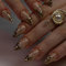 GlamRays Pack of 24 Almond Press On Nails with Gold Striped 3D Medium French False Nails with Adhesive, Natural Acrylic, Stars Design, Full Cover