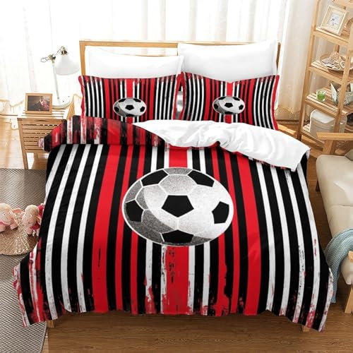 VFKLZCNYR Set di biancheria da letto con copripiumino a tema calcio, 3 pezzi, di qualità alberghiera, con federe, con chiusura a cerniera, ipoallergenico, morbido e traspirante, in microfibra per