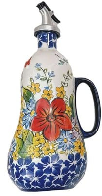 Botella dispensadora de aceite de oliva de cerámica, botella de aceite de oliva pintada a mano, botella dispensadora de aceite de oliva de cerámica italiana, dispensador de aceite de oliva decorativo