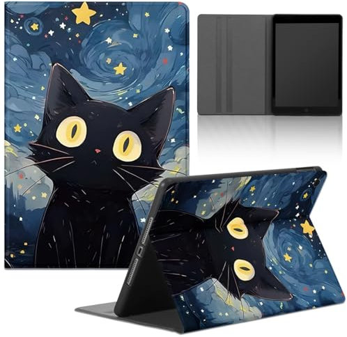 Yimctoie Funda Tablet para Lenovo Tab M10 FHD Plus 10,3 TB-X606F/TB-X606X,Suave TPU Cartoon Anime Kawaii Black Cat Patrón Aesthetics Cárcasa mit Stand Función,PU Cuero Flip Bumper Cover,Kawaii