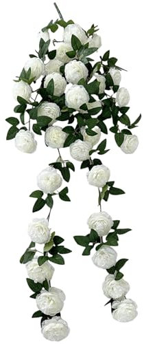 astylishome Faux Peonies White Artificial Flower - Fake Hanging Vine Silk Garland for Wedding Arch Party Garden 6121