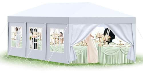 arvioo Pavillon 3x9 m mit 8 Seitenwände Wasserdicht Stabil Winterfest UV-Schutz Partyzelt mit PE-Dach und Stahlrahmen für Outdoor-Events, Märkte & Feste (Weiß)