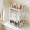BAKAJI Scaffale Credenza Porta Microonde in Metallo Salvaspazio, Scaffalatura Portamicroonde con Vetrinetta Trasparente, Base Antiscivolo, 2 Ripiani Interni, 57 x 37 x 76 cm (Bianco)