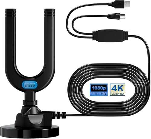 AR TV Aerial, Indoor TV Aerial for Smart TV with Signal Booster High Gain Freeview Outdoor Antenna for 4K 1080P HDTV & VHF UHF DAB Radio with 26Ft Coax Cable