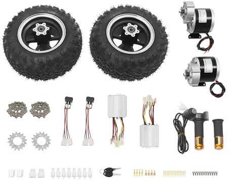 36V 350W Elektrokarren-Umbausatz,Doppelradsatz für Go-Karts,mit 2 Bürsten-Getriebemotor,10 Zoll Radsatz mit Rückfahrfunktion für Elektrorollstühle,Elektro-Strandfahrrad (Digitales Gashebel, 36V 350W)