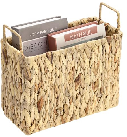 BSTKEY Zeitschriftensammler aus natürlicher Wasserhyazinthe mit 2 Griffen, handgewebter Zeitungskorb, Ordner, Post-Organizer, Tisch-Bücherregal, Halter für Zuhause und Büro