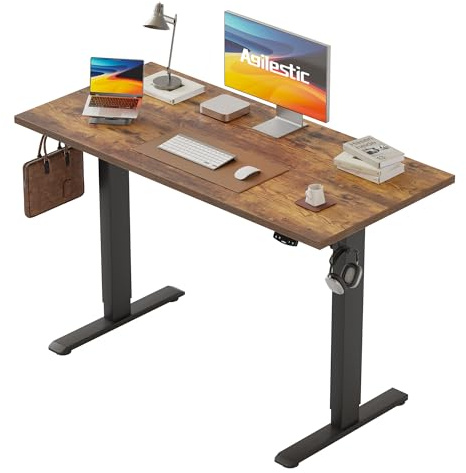 Agilestic Höhenverstellbarer Schreibtisch 110 x 60 cm | Schreibtisch höhenverstellbar elektrisch, 2 Speicherplätze, Stehschreibtisch, Computertisch für Homeoffice, Braun