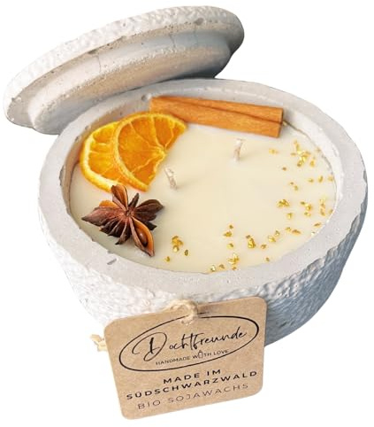 DochtFreunde Betonkerze Grey Cinnamon | Große Duftkerze Vanille Toffee im Betonglas mit Deckel | Handgemachtes Sojawachs Vegan & Nachhaltig | Outdoor & Indoor Deko Herbst Winter (1kg)