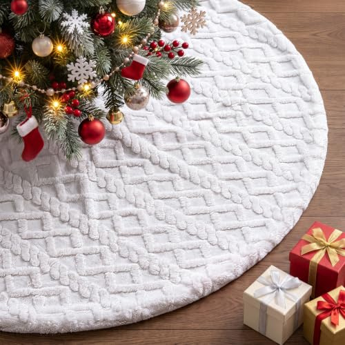 Lanpn Weihnachtsbaum Rock 40cm Weihnachtsbaum Decke Klein Rund Plüsch Weihnachtsbaumdecke Weiche Luxus Fell Weihnachtsbaumdecke Rund Christbaumdecke für Winterferien Startseite Weihnachtsdeko (Weiß)