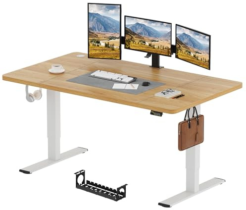 SANODESK Höhenverstellbarer Schreibtisch 180×80 cm – großer Standing Desk mit 80 kg Tragkraft, leise & schnell, ideal für Home Office und WG-Zimmer(Ahorn)