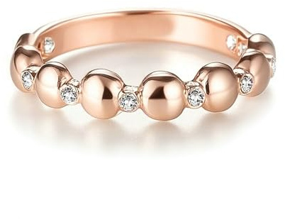 Stfery Anello da donna in oro rosa 14 carati, anello con diamanti Beaded Au585, misura 65 (20,7)