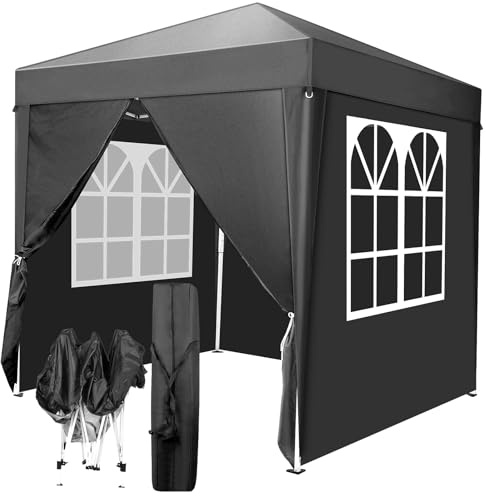 TactFire Pavillon 2x2 m,Faltpavillon,Wasserdicht Stabil Winterfest UV Schutz 50+,420D Oxford,Faltbar Höhenverstellbar,Partyzelt,Gartenzelt,Für Garten Camping,Outdoor,Schwarz,4 Seitenteilen