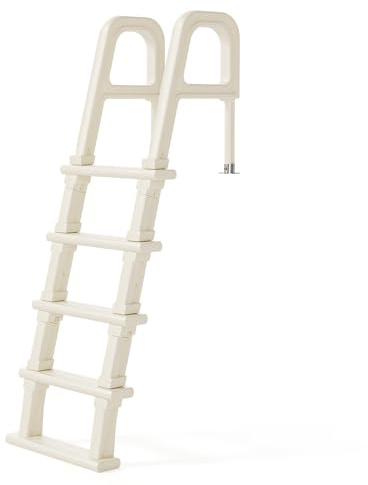 Bonnlo Poolleiter, Pooltreppe aus Kunststoff, mit rutschfesten Streifen und Handläufen, 5-stufig, bis 180 kg belastbar, für Oberirdische/Einbaupools, Weiß