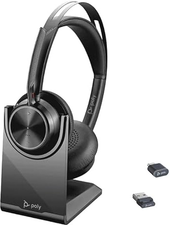 Poly Voyager Focus 2 UC Wireless Headset w/Mic & Charge Stand - ANC - Connect to PC or Mobile via Bluetooth - Microsoft Teams Certified - Includes BT700 USB-C to USB-A Adapter, Travel Case
