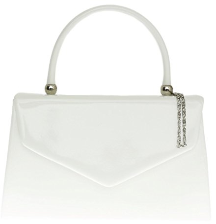 Girly Handbags Lackleder Clutch Henkeltasche Abendtasche Handtasche für besondere Anlässe Hochzeitsfeier Weiss