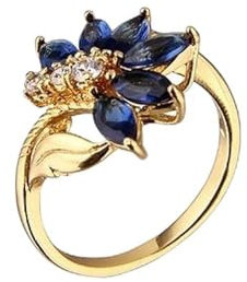 Au Marché du Luxe - Bague plaqué Or 18 carats oxyde de Zirconium Bleu Blanc Marquise Taille 54