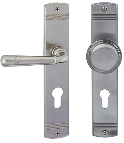 Alpertec 32704503 Sale-LS Messing Edelstahlfarbig PZ Drückergarnitur Türdrücker Türbeschläge Neu, edelstahlfarben, für Wohnungseingangstüren DIN Links