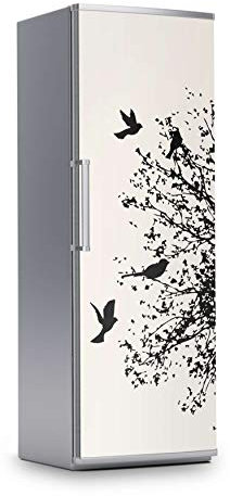 Kühlschrank Folie I Deko für Kühlschrankfront - Sticker Aufkleber selbstklebend I Wandtattoo Küche - Design: Tree and Birds 2