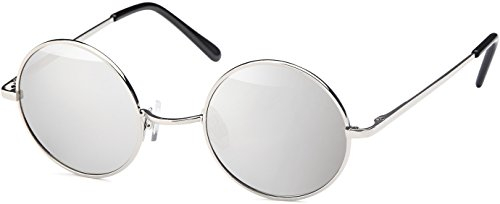 Balinco Sonnenbrille mit runden Gläsern und schmalem Metall Gestell, Bügel mit Federscharnier (Silver-Silver)