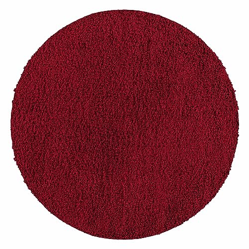 Teppium Moderner Hochflor Teppich Wohnzimmer 200 cm Rund Rot - Shaggy Flauschiger Teppich, Extra Weich, Pflegeleicht und Einfarbig - für Schlafzimmer, Küche und Esszimmer